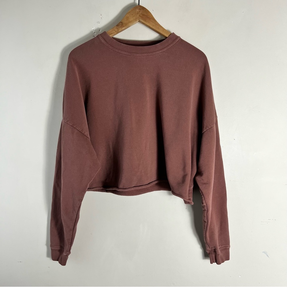 TKEES Brown Oversized Drop Shoulder Cropped Sweatshirt Sweater Size 2 US Medium